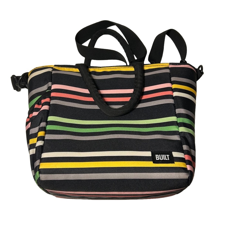 BUILT Insulated Lunch Tote - Black‎ with Multicolor Stripes